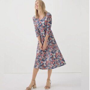 PACT Autumn Cosmos Floral Organic Cotton Fit & Flare Midi Party Dress Sz S